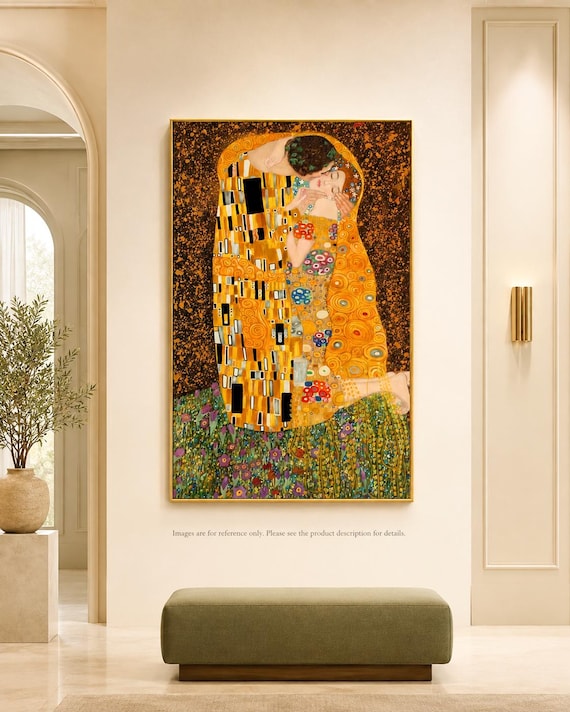 Gustav Klimt the Kiss Hand-painted Oil Painting Reproduction on