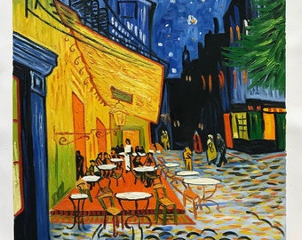 Vincent Van Gogh - Terrazza del caffè di notte (Terrasse de Café la Nuit), dipinto a olio su tela, disponibile e pronto per la spedizione!