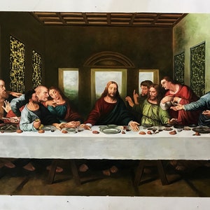 Leonardo da Vinci&#39;s The Last Supper Reproduction, Hand-Painted Oil on Canvas, 24x48&#39;&#39; | Authentic Art, Ready to Ship