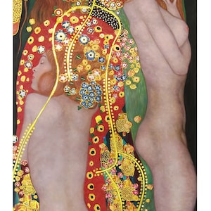 Gustav Klimt&#39;s Water Serpents II - Gold Leaf Oil Painting on Canvas, 36x65&quot;, Hand-Painted, In Stock & Ready to Ship!
