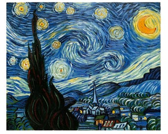 Riproduzione di &quot;Notte stellata&quot; di Vincent Van Gogh - Dipinto a olio su tela, dimensioni disponibili: 20x24&#39;&#39;, 24x36&#39;&#39; - Disponibile e pronto per la spedizione!