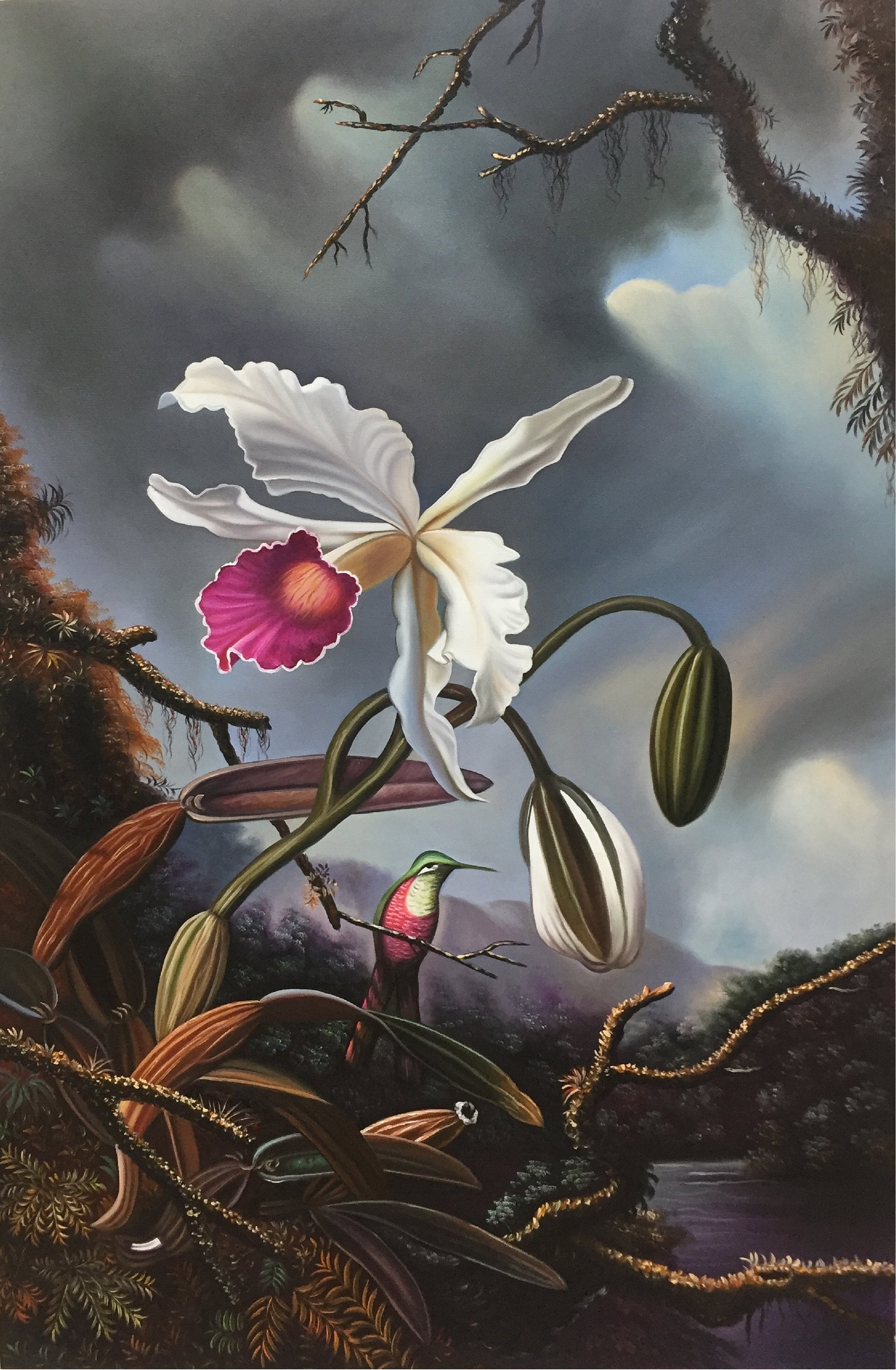 Botanical Orchid Oil Painting by Martin Johnson Heade, Hand