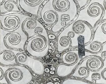 Gustav Klimt The Tree of Life Stoclet Frieze  Repro, Silver Leaf oil painting on canvas, Black & White 24x36&quot;
