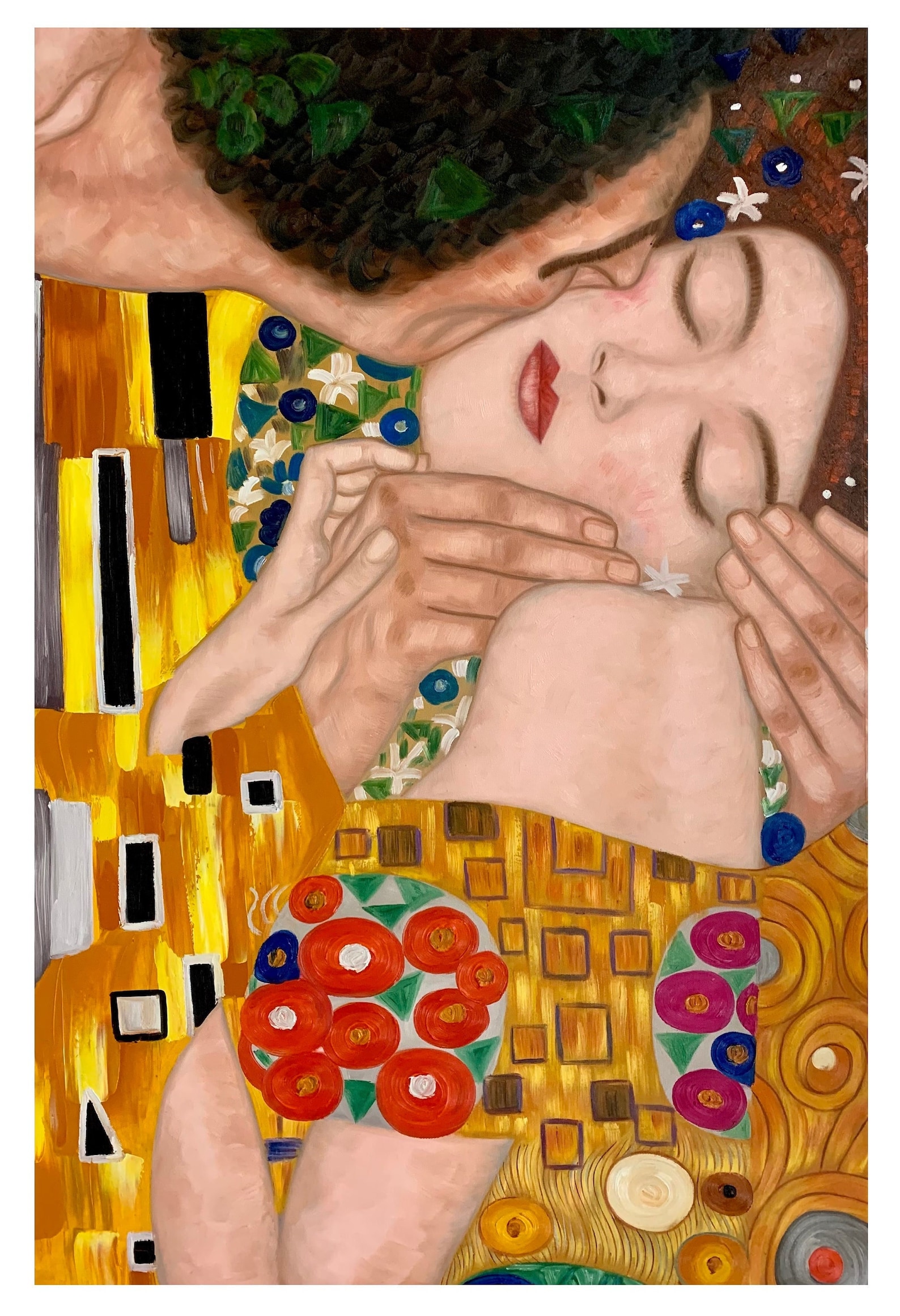 Gustav Klimt the Kiss Hand-painted Oil Painting Reproduction on Canvas ...