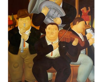 Fernando Botero - The Musicians - Hand-Painted Oil Painting on Canvas, 24x32 in - Fine Art, Large Wall Art, In Stock & Ready to Ship