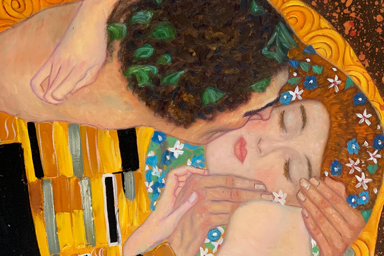 Gustav Klimt the Kiss Hand-painted Oil Painting Reproduction on Canvas ...