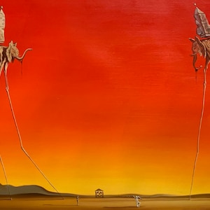 Salvador Dalí&#39;s &#39;The Elephants&#39; Reproduction, 100% Hand-Painted Oil Painting on Canvas, 24x36 inches, In Stock & Ready to Ship!
