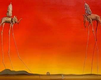 Salvador Dalí The Elephants Repro, Oil painting on canvas, 100% Hand painted 24x36"