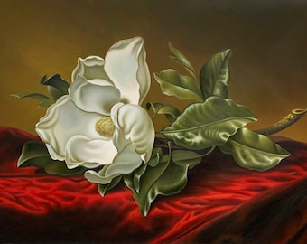Martin Johnson Heade Magnolia Grandiflora repro, Oil painting on canvas 100% Hand Painted