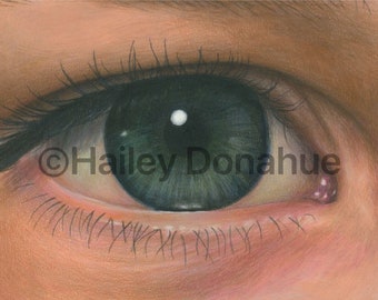 10"x14" DRUCK von "Blaues Auge" Original Mixed Media Zeichnung von Hailey Donahue, Kunstdruck, Künstler, Buntstift, Aquarell, Malerei, Realismus
