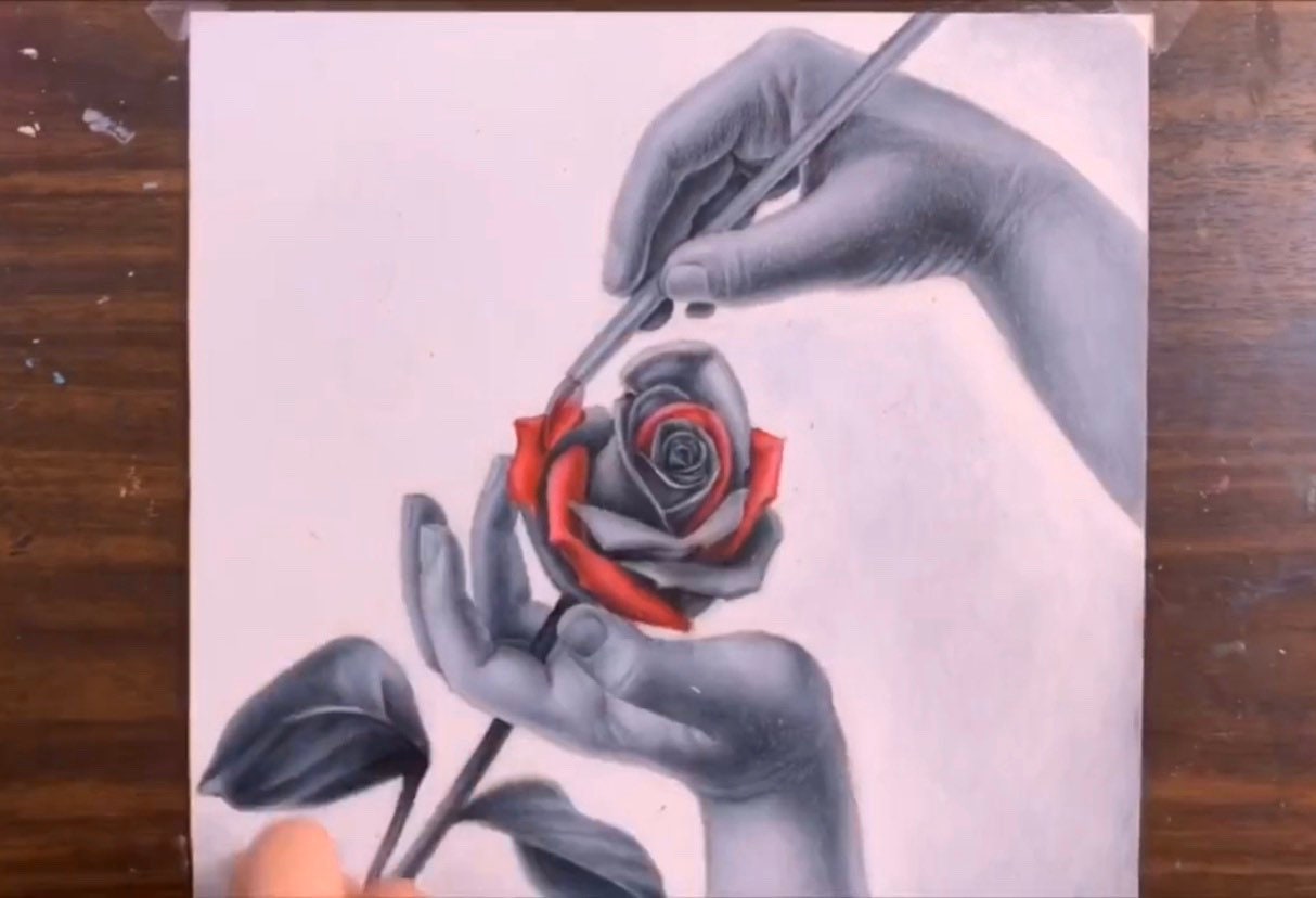 Hands With Rose Original 11 x 11 Colored Pencil Drawing by Etsy