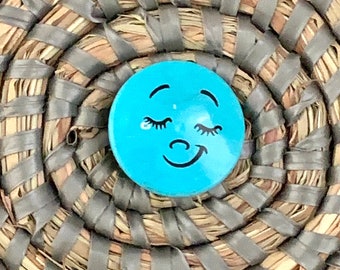 Creative House Blue Smiley Face Pinback Button