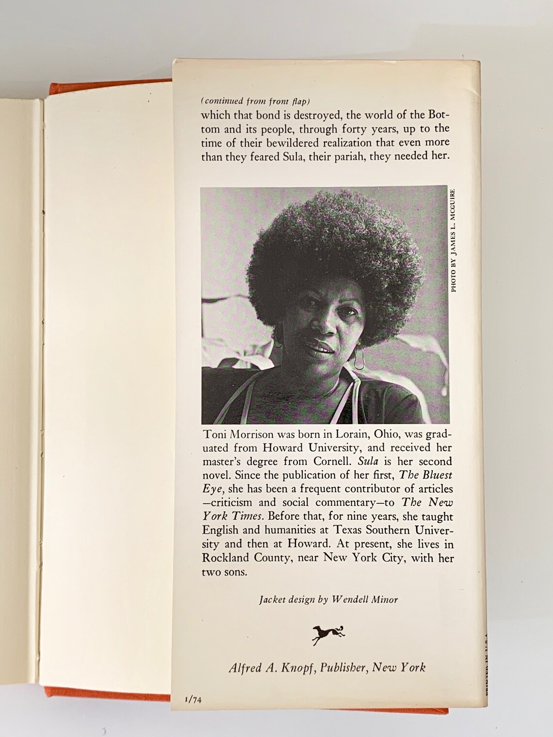 Toni Morrison, Sula first Edition Published by Alfred A. Knopf, New