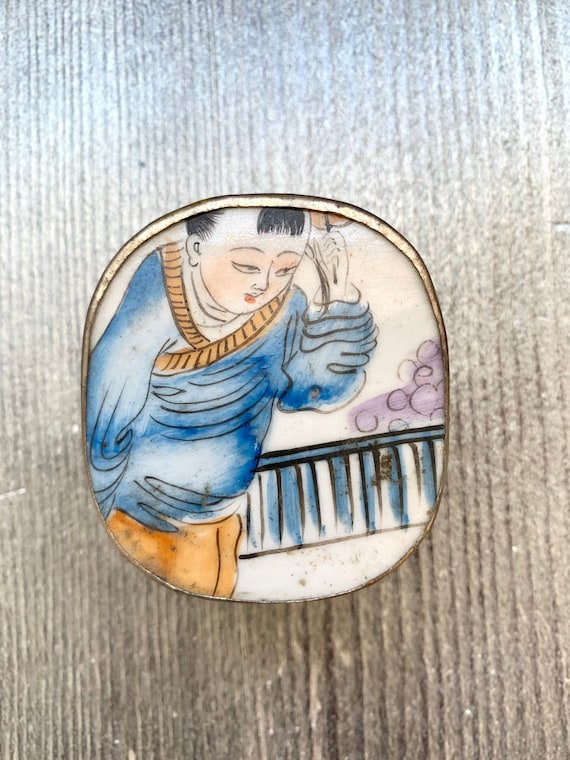 Chinese Porcelain Shard & Metal Trinket Box