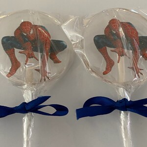 Box of 10 Spiderman Design made Lollipops for Birthdays, Christenings and all other occasions. Size 5.3cm image 5