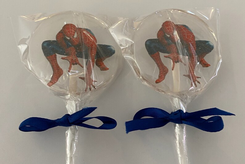 Box of 10 Spiderman Design made Lollipops for Birthdays, Christenings and all other occasions. Size 5.3cm image 5