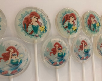 Box of 10 Little Mermaid Design made Lollipops for Birthdays, Christenings and all other occasions.  Size 5.3cm