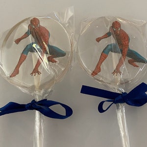 Box of 10 Spiderman Design made Lollipops for Birthdays, Christenings and all other occasions. Size 5.3cm image 4