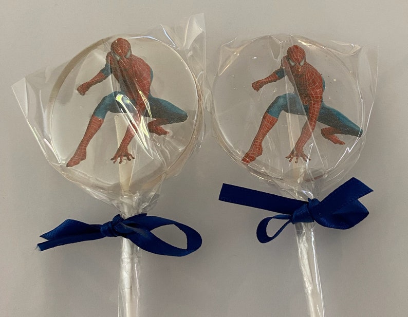 Box of 10 Spiderman Design made Lollipops for Birthdays, Christenings and all other occasions. Size 5.3cm image 4