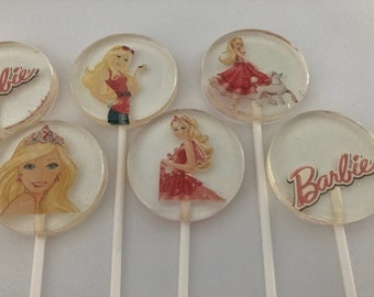 Box of 10 Barbie Design made Lollipops for Birthdays, Christenings and all other occasions.  Size 5.3cm