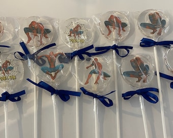 Box of 10 Spiderman Design made Lollipops for Birthdays, Christenings and all other occasions.  Size 5.3cm