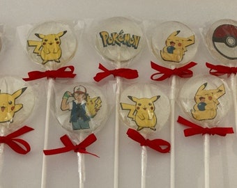 Box of 10 Pokemon Design made Lollipops for Birthdays, Christenings and all other occasions.  Size 5.3cm