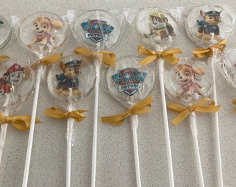 Box of 10 Paw Patrol Design made Lollipops for Birthdays, Christenings and all other occasions.  Size 5.3cm