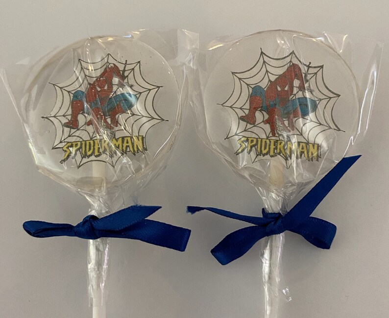 Box of 10 Spiderman Design made Lollipops for Birthdays, Christenings and all other occasions. Size 5.3cm image 3