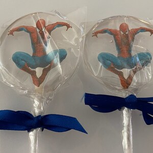 Box of 10 Spiderman Design made Lollipops for Birthdays, Christenings and all other occasions. Size 5.3cm image 2