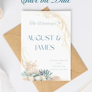 Neutral Coastal Wedding Invitation Template | Minimal Beach Wedding Invitation | Editable Printable Digital Download