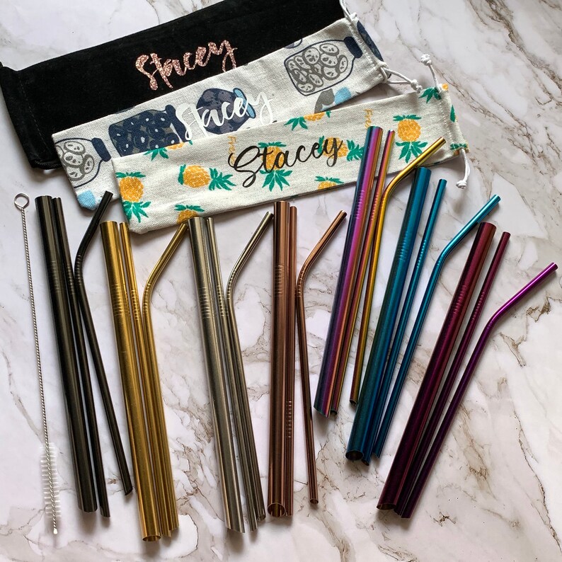 CUSTOMISABLE Sharp Metal Straw Set Reusable Eco Friendly Boba Etsy
