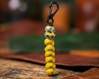 Glass Bead Keychain - Black & Yellow