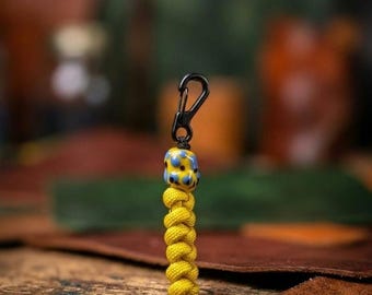 Glass Bead Keychain - Yellow Dots