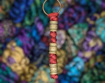 Brass Bead Keychain - Dark Red