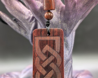 Dark Wood Engraved Celtic Knot Necklace