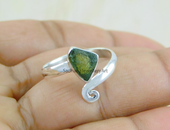 Moldavite stone 925 Sterling Silver Plated handmade jewelry Ring US Size Boho Ring Ring 5 to 10 ooak Ring moldavite stone