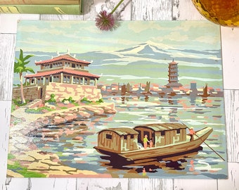 REDUCED! 1950s-60s Pair of Paint by Number Scenes of Japan, Each