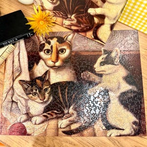 Vintage Cat and Kittens Jigsaw Puzzle: 1970s Fine Art, 500 Pieces