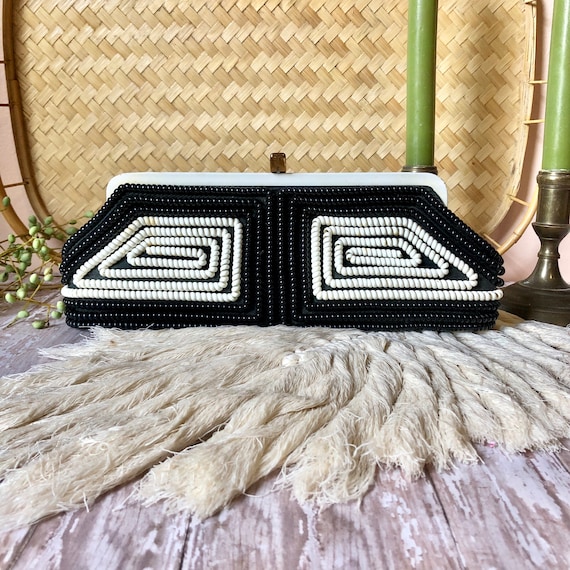 Vintage Telephone Cord Clutch - 1950s Black & Whit