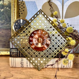Vintage Art Deco Styled Wall Thermometer Mid Century Modern Ideal Gold Metal Mesh Wall Hanging Inside Temperature Display