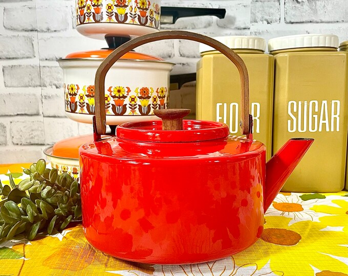 Vintage 1970s Red Copco Tea Kettle Michael Lax Spain Retro Etsy