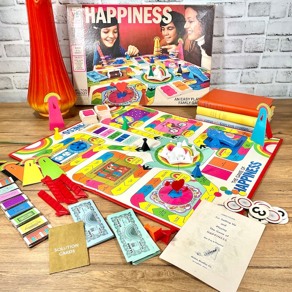 Vintage 1972 Happiness Board Game Milton Bradley Groovy Hippie Styled Family Night Games