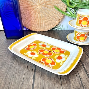 Vassoio vintage Figgjo Flint Safran Vassoio floreale norvegese di metà secolo Vassoio per carne scandinavo MCM Piatto di raccolta Groovy