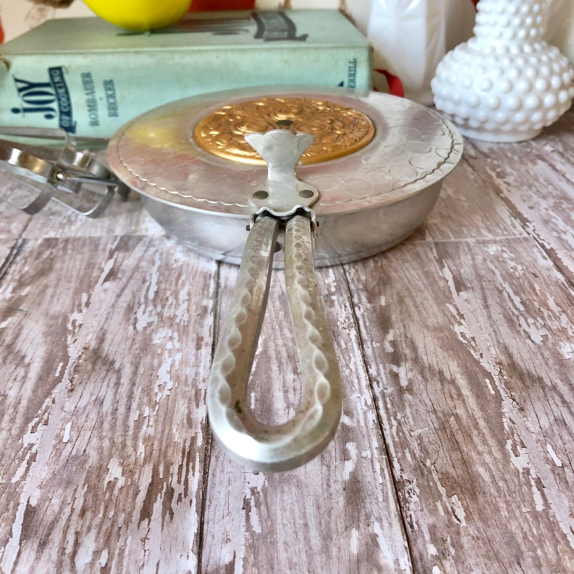 Vintage Crumb Catcher Mid Century Hammered Aluminum Lidded Etsy
