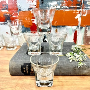 Set di bicchieri vintage MCM Libbey St Regis Rocks, 4 bicchieri da bar con texture a buccia d&#39;arancia degli anni &#39;60