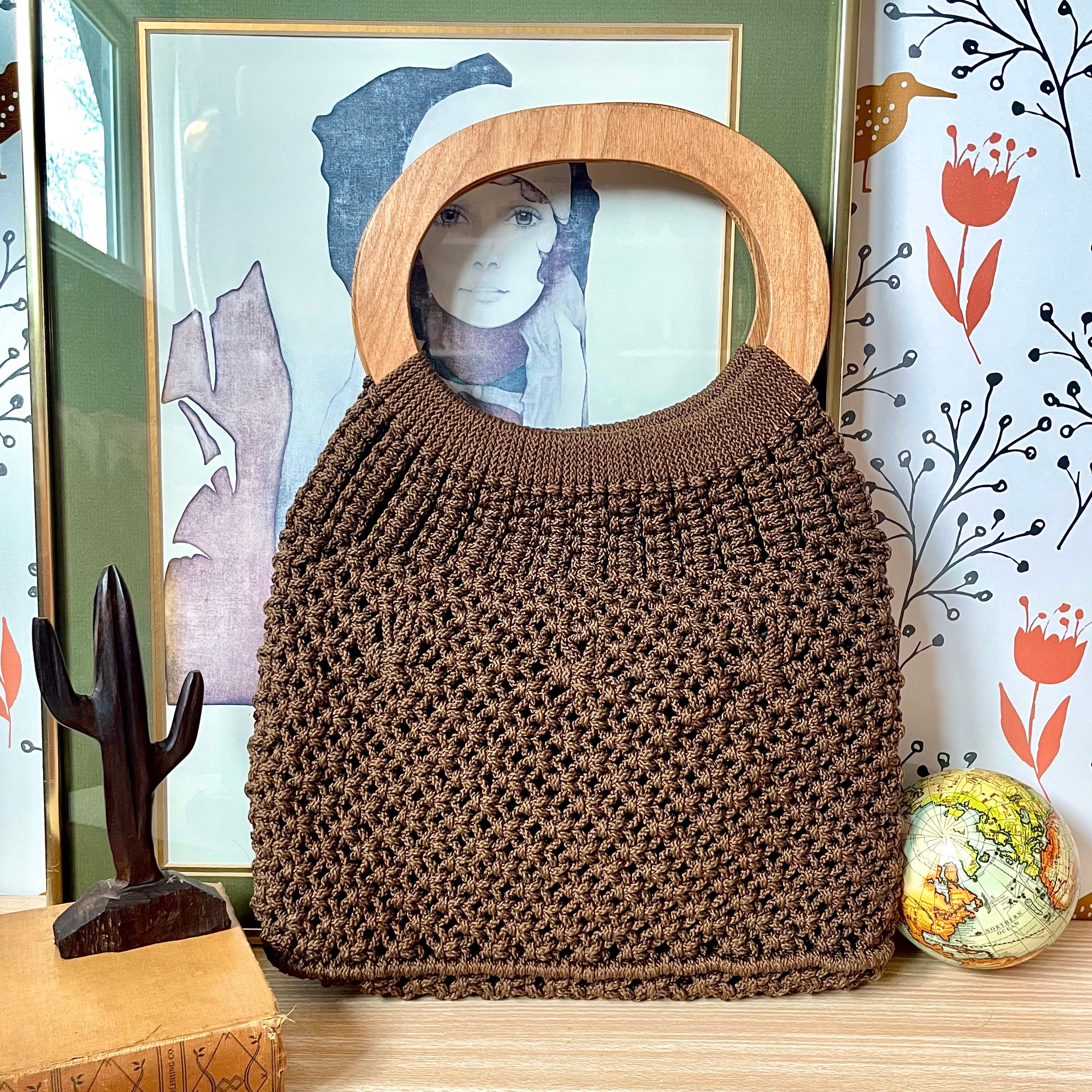 70s Wood Handle Bag - Etsy