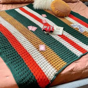 Vintage Waffle Weave Striped Afghan Blanket