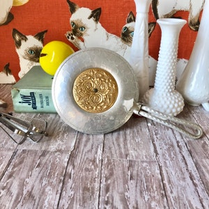 Vintage Crumb Catcher - Mid Century Hammered Aluminum Lidded Butter Warmer With Gold Roses - Farmhouse Kitchen Wall Decor