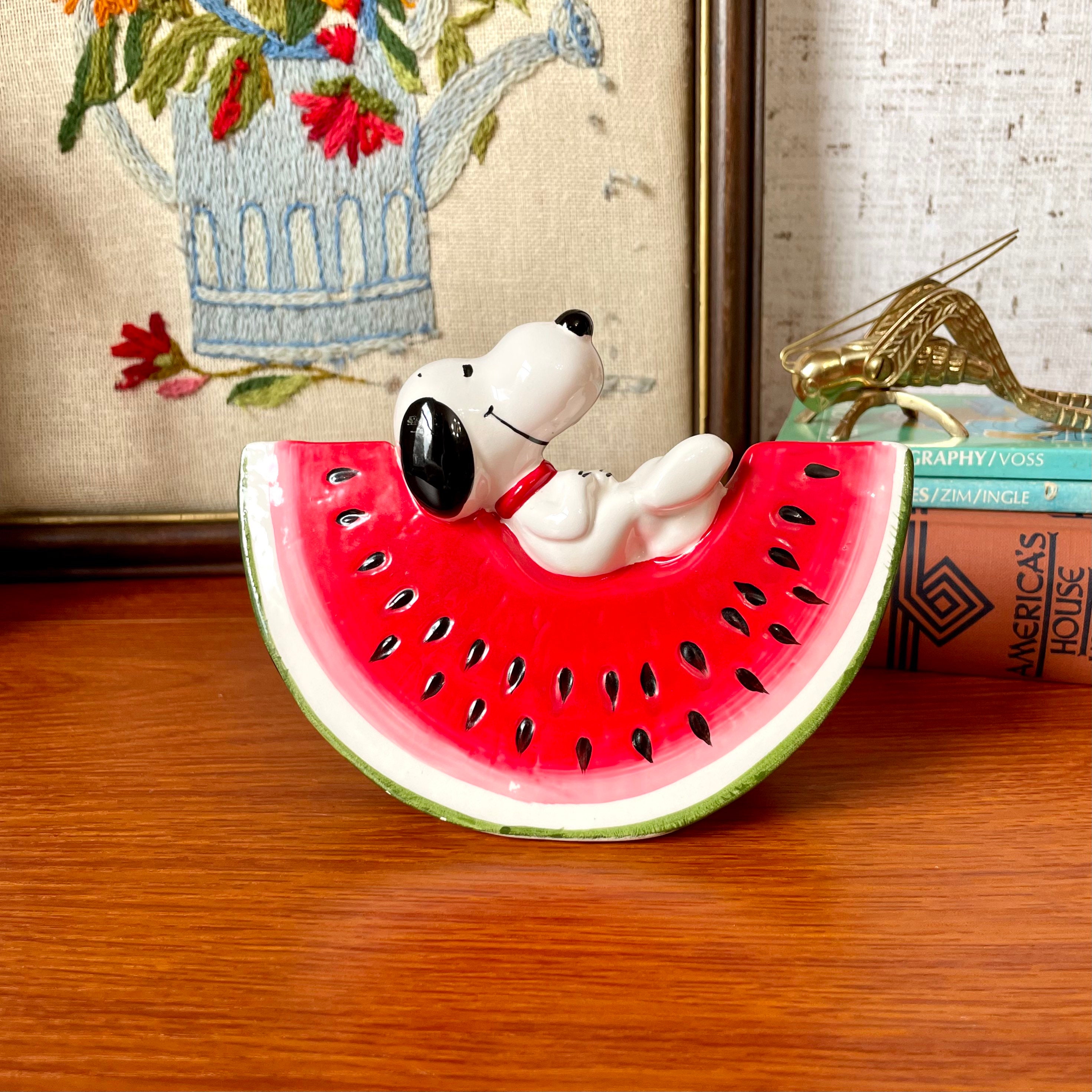 Vintage Watermelon Snoopy Bank - 1966 Peanuts Snoopy on Melon