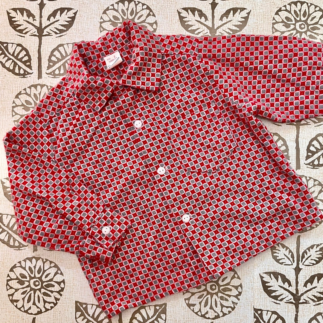 Vintage 1950s Baby Boy Flannel Shirt Mid Century Soft Red & Gray Button ...